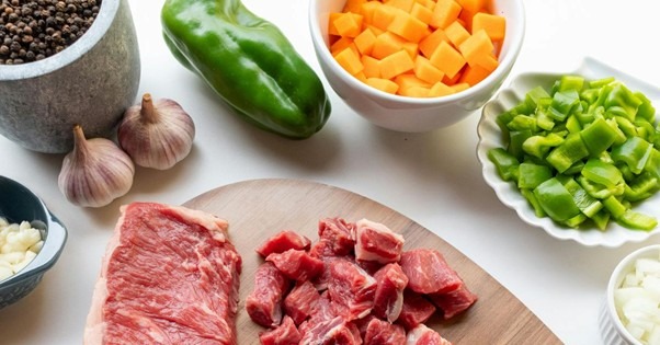 fresh meat and vegetables for dogs